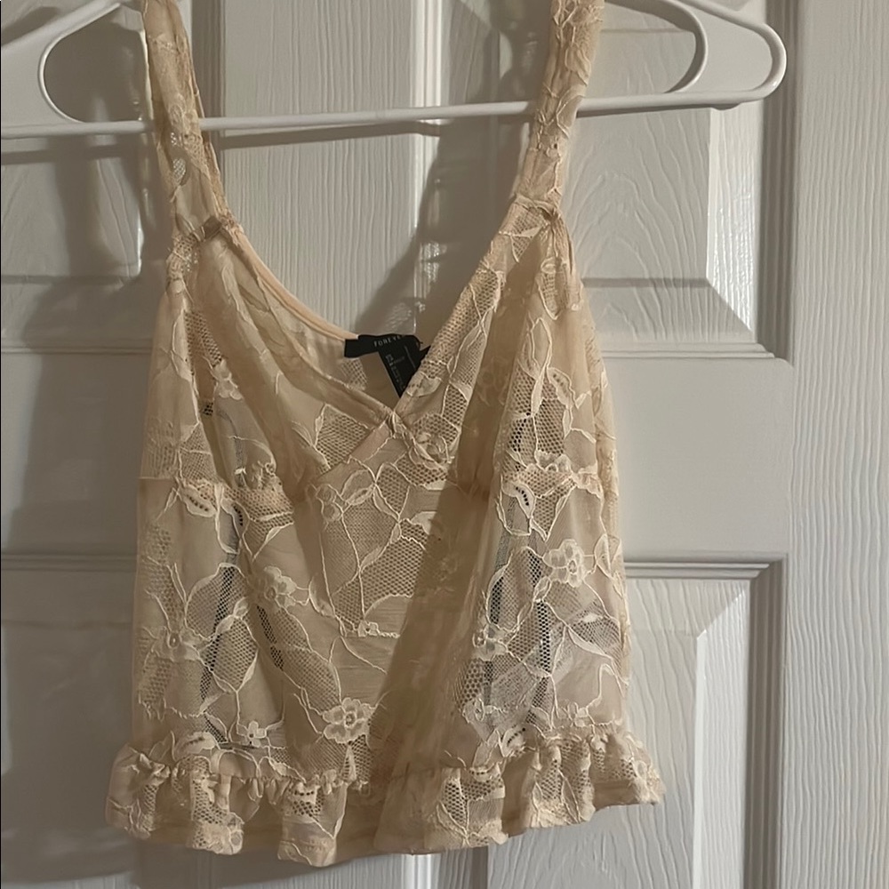 Brand New Forever 21 Lace V-Neck Top in Beige